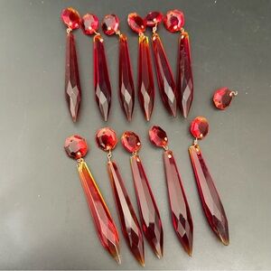Vintage Ruby/Amber Faceted Crystal Glass Icicle Spear Prism Replacement Parts